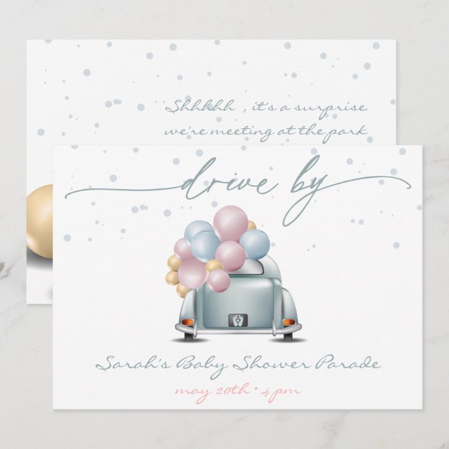 Överraskad Blue Baby Shower Firande Parad Inbjudningar (Fram/baksida)