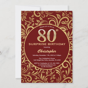 Överraskad burgundy Red & Guld-Blommigt vid 80:e f Inbjudningar