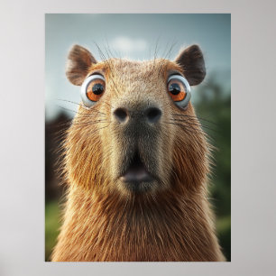 Överraskad Capybara Close-Up Poster