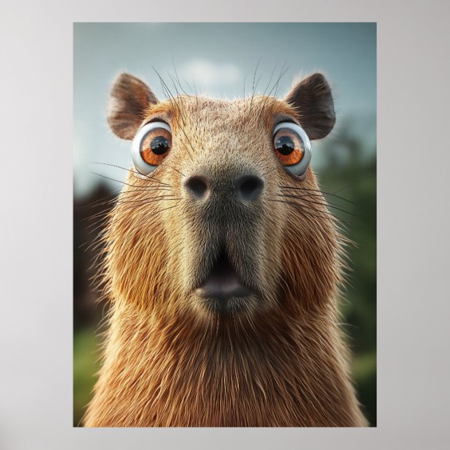 Överraskad Capybara Close-Up Poster (Framsidan)