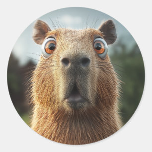 Överraskad Capybara Close-Up Runt Klistermärke
