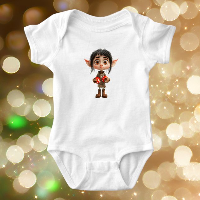 Överraskad flicka Jul Elf Baby Bodykostym T Shirt (Skapare uppladdad)