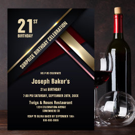 Överraskad Födelsedagsfest av typ 21 Guld Inbjudningar