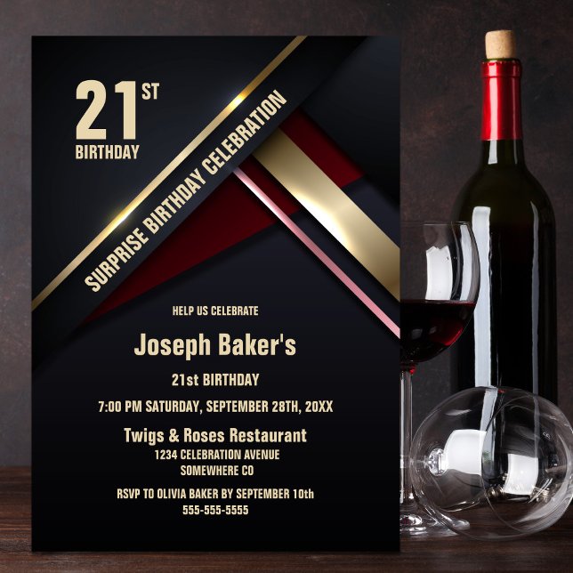 Överraskad Födelsedagsfest av typ 21 Guld Inbjudningar (Skapare uppladdad)