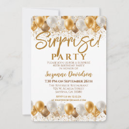 Överraskad Födelsedagsfest Guld Balloon Inbjudningar