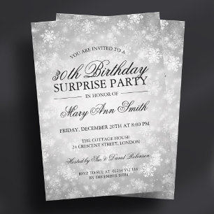 Överraskad Födelsedagsfest Silver Winter Wonderlan Inbjudningar