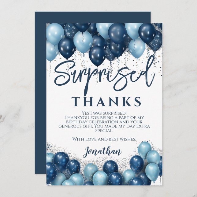 Överraskad Födelsedagsfest Tack (Fram/baksida)