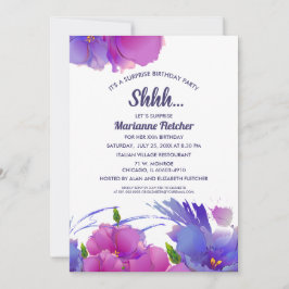 Överraskad Födelsedagsfest. VattenfärgsBlommigt In Inbjudningar