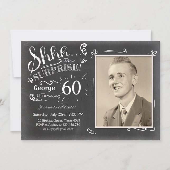 Överraskad födelsedagsinbjudan Chalkboard Rustic Inbjudningar (Framsida)