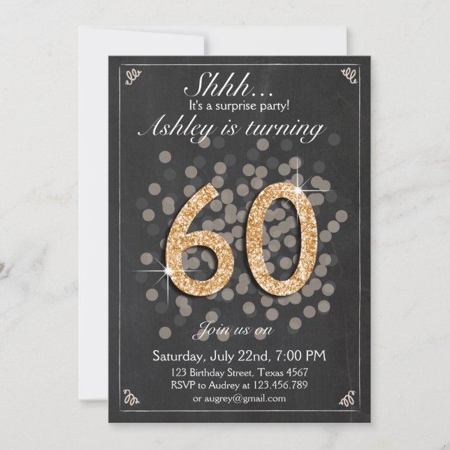 Överraskad födelsedagsinbjudan Chalkboard Rustic Inbjudningar (Framsida)