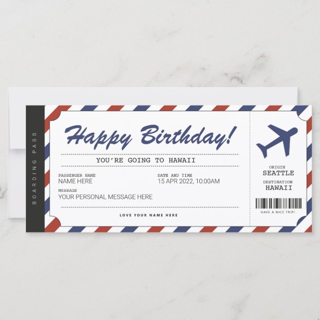 Överraskad födelsedagspenat Flygplan Gift Biljett (Framsida)