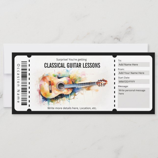 Överraskad Guitar Lessons Gift Voucher Inbjudningar (Framsida)