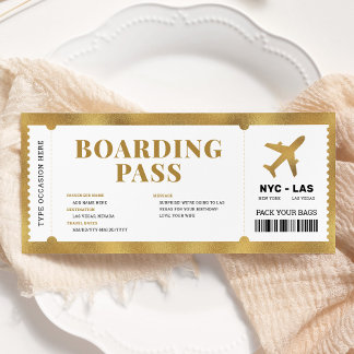 Överraskad Guld-boardingpass Flygplan Gift Biljett Inbjudningar