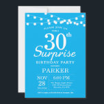 Överraskad inbjudan till 30års födelsedag Blue and<br><div class="desc">Överraskad inbjudan till 30års födelsedag med String Ljus. Blåbakgrund. Manar eller Women Birthday. 13:e 15:e 16:e 18:e 20:e 30:e 40:e 60:e 70:e 80:e 90:e 100:e,  oavsett ålder. Om du vill göra ytterligare anpassningar klickar du på knappen "Anpassa" och användor verktyg som är utformat för att ändra mallen.</div>