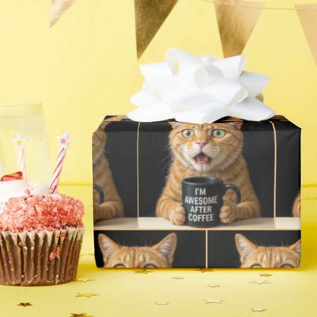 Överraskad Orange med en fin svart kaffe Kopp Presentpapper (Födelsedagsfest)