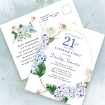 Överraskad Party Hydrangea Ro 21:a födelsedagen Vykort<br><div class="desc">Blå vattenblommor och  ro-blommigtar dekorerar en guld oval ram. En öppen och vettig modern botanik.</div>