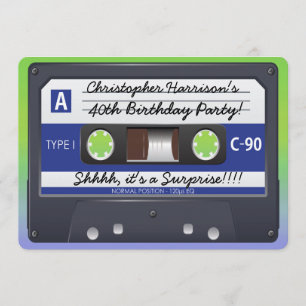 Överraskad Party Retro 80s kassettband Inbjudningar