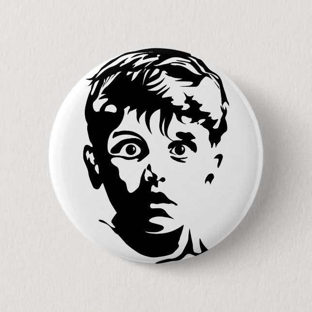 Överraskad pojke grafisk konst stencil knapp märke (Framsida)