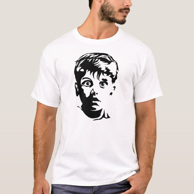 Överraskad pojke grafisk konst stencil t-shirt (Framsida)