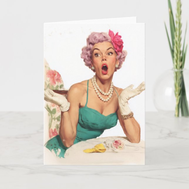 Överraskad Retro Glamour Dam Kort (Framsida)