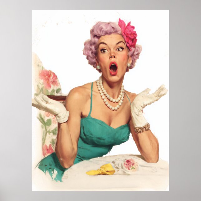 Överraskad Retro Glamour Dam Poster (Framsidan)