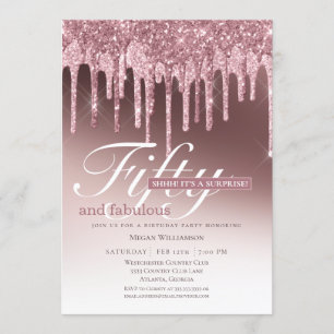 Överraskad Rosa Glitter 50 och Fabulous Birthday Inbjudningar