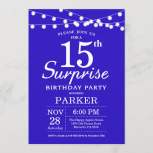 Överraskad Royal för 15:e födelsedagsinbjudan blåt Inbjudningar