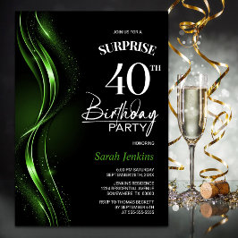 Överraskad svart Grönt 40:e födelsedag Party Inbjudningar