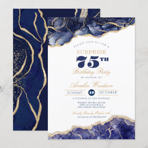 Överraskad Vuxen 75:e Birthday Elegant Navy Agate Inbjudningar
