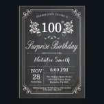 Överraskande 100-dagars inbjudan till kalkylpanel<br><div class="desc">Överraskad 100-dagars inbjudan med Rustic Chalkboard Background och Blommigt Flower Mönster, Black and White. Vuxen Birthday. Male Manar eller Women Birthday. Kids Boy eller Girl Dam Tonåring Teenage Bday Inbjudan. 13:e 15:e 16:e 18:e 20:e 30:e 40:e 60:e 70:e 80:e 90:e 100:e. Vilken ålder som helst. Om du vill göra ytterligare...</div>