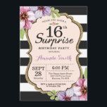 Överraskande 16:e Blommigten för inbjudan till föd<br><div class="desc">Överraskad 16:e födelsedagsinbjudan till tonåring flicka dam. Sweet sixteen. Svarta och Guld Födelsedagsfest Inbjudan. Guld Glitter. Lila Watercolor Blommigt Flower. Black and White Rand. Utskrivbar digital teknik. Om du vill göra ytterligare anpassningar klickar du på knappen "Anpassa" och användor verktyg som är utformat för att ändra mallen.</div>