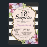 Överraskande 16:e Blommigten för inbjudan till föd<br><div class="desc">Överraskad 16:e födelsedagsinbjudan till tonåring flicka dam. Sweet sixteen. Svarta och Guld Födelsedagsfest Inbjudan. Guld Glitter. Lila Watercolor Blommigt Flower. Black and White Rand. Utskrivbar digital teknik. Om du vill göra ytterligare anpassningar klickar du på knappen "Anpassa" och användor verktyg som är utformat för att ändra mallen.</div>