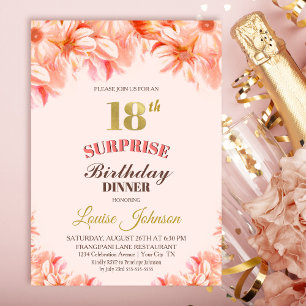 Överraskande 18:e födelsedag Rosa Guld Blommigt Mi Inbjudningar