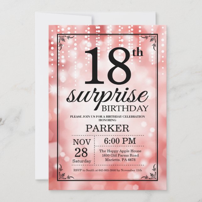 Överraskande 18:e födelsedagsinbjudan Red Glitter Inbjudningar (Framsida)