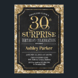 Överraskande 30års födelsedag Party - Guld Black Inbjudningar<br><div class="desc">Överraskande inbjudan till Firande i 30års födelsedag. Elegantens klassutformning i svart och faux glitter guld mönster. Elegantens skriptteckensnitt för funktioner. Berätta om du behöver anpassa dig ytterligare.</div>