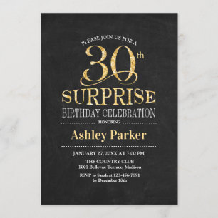 Överraskande 30års födelsedag Party - Guld Black Inbjudningar