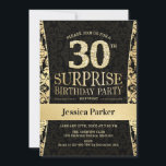 Överraskande 30års födelsedag Party - Guld Black Inbjudningar<br><div class="desc">Överraskad inbjudan från 30års födelsedag-partiet i svartvitt och guld. Elegant inbjudan-kort med faux glitter guld och diamanter. Klassisk perfekt för snyggt party. Berätta om du behöver en anpassningsbar ålder.</div>