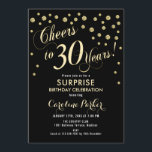 Överraskande 30års födelsedag Party - Guld Black Inbjudningar<br><div class="desc">Överraskad Elegant för inbjudan till 30års födelsedag-partiet med faux glitter guld och svart. Har skript-typsnitt och -konfiguration. Skål för 30 år! Berätta om du behöver en anpassningsbar ålder.</div>