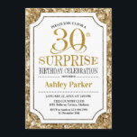 Överraskande 30års födelsedag Party - Guld Black Inbjudningar<br><div class="desc">Överraskande inbjudan till Firande i 30års födelsedag. Elegantens klassutformning i vitt och faux glitter guld mönster. Elegantens skriptteckensnitt för funktioner. Berätta om du behöver anpassa dig ytterligare.</div>