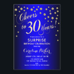 Överraskande 30års födelsedag Party - Royal Blue G Inbjudningar<br><div class="desc">Eleganten för inbjudan till 30års födelsedag-partiet i Faux glitter guld och royal blue. Har skript-typsnitt och -konfiguration. Skål för 30 år! Berätta om du behöver en anpassningsbar ålder.</div>