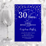 Överraskande 30års födelsedag Party - Royal Blue S Inbjudningar<br><div class="desc">Överraskande inbjudan från 30års födelsedag-partiet. Utformning av eleganten i royal blue och faux glitter silver. Med skriptteckensnitt och diamanter konfigureras. Skål för 30 år! Berätta om du behöver anpassa dig ytterligare.</div>