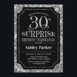 Överraskande 30års födelsedag Party - Silver Black Inbjudningar<br><div class="desc">Överraskande inbjudan till Firande i 30års födelsedag. Elegantens klassutformning i svart och faux glitter silver mönster. Elegantens skriptteckensnitt för funktioner. Berätta om du behöver anpassa dig ytterligare.</div>