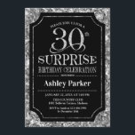 Överraskande 30års födelsedag Party - Silver Black Inbjudningar<br><div class="desc">Överraskande inbjudan till Firande i 30års födelsedag. Elegantens klassutformning i svart och faux glitter silver mönster. Elegantens skriptteckensnitt för funktioner. Berätta om du behöver anpassa dig ytterligare.</div>