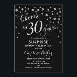 Överraskande 30års födelsedag Party - Silver Black Inbjudningar<br><div class="desc">Överraskad Elegant för inbjudan till 30års födelsedag-partiet med faux glitter silver och svart. Har skript-typsnitt och -konfiguration. Skål för 30 år! Berätta om du behöver en anpassningsbar ålder.</div>