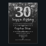 Överraskande 30års födelsedag - Svarta Silver Inbjudningar<br><div class="desc">Överraskad inbjudan till 30års födelsedag. Elegant svartvit design med faux glitter silver. Vuxens födelsedag. Har diamanter och skriptteckensnitt. manar eller kvinnor på inbjudan. Perfekt för en snyggt födelsedagsfest. Berätta om du behöver anpassa dig ytterligare.</div>