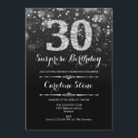 Överraskande 30års födelsedag - Svarta Silver Inbjudningar<br><div class="desc">Överraskad inbjudan till 30års födelsedag. Elegant svartvit design med faux glitter silver. Vuxens födelsedag. Har diamanter och skriptteckensnitt. manar eller kvinnor på inbjudan. Perfekt för en snyggt födelsedagsfest. Berätta om du behöver anpassa dig ytterligare.</div>