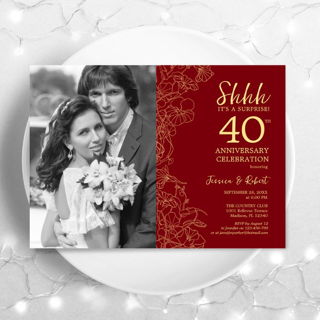 Överraskande 40-årsjubileum med Photo - Red Guld Inbjudningar (Skapare uppladdad)