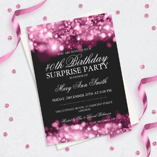 Överraskande 40:e födelsedag Party Rosa Sparkling Inbjudningar