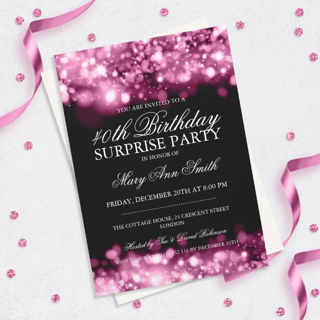Överraskande 40:e födelsedag Party Rosa Sparkling  Inbjudningar (Skapare uppladdad)