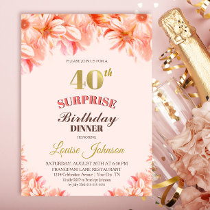 Överraskande 40:e födelsedag Rosa Guld Blommigt Mi Inbjudningar